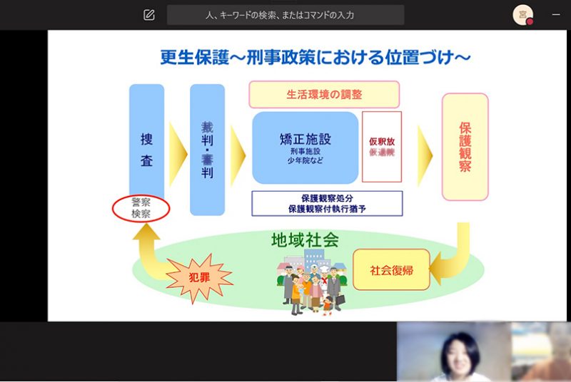 市役所職員や保護観察官の仕事を現職の方々からリモートで学ぶ。「地域ではたらく」ゲスト講義